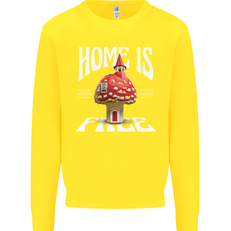 Mushrooms Home is Where You're Free Kids Sweatshirt Jumper Yellow
