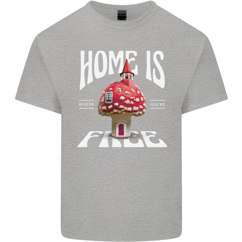 Mushrooms Home is Where You're Free Kids T-Shirt Childrens Sports Grey
