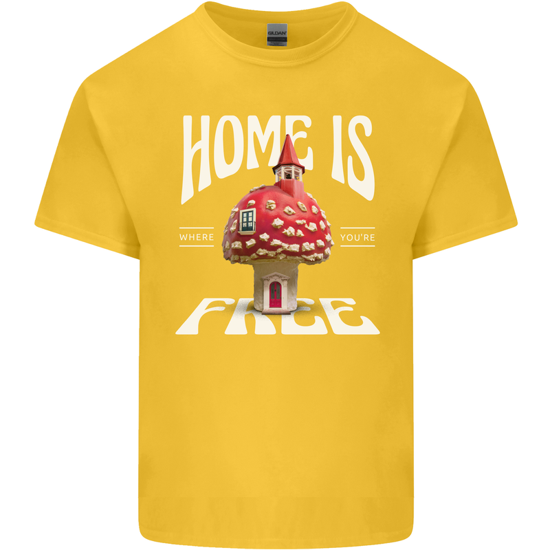 Mushrooms Home is Where You're Free Kids T-Shirt Childrens Yellow