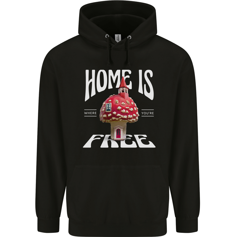 Mushrooms Home is Where You're Free Mens 80% Cotton Hoodie Black