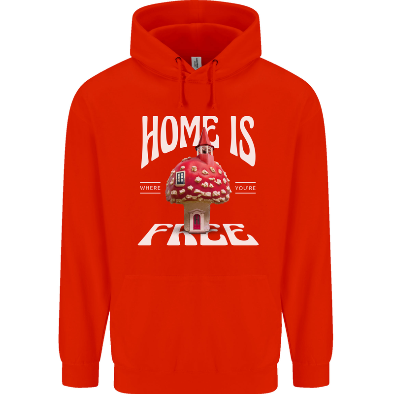 Mushrooms Home is Where You're Free Mens 80% Cotton Hoodie Bright Red