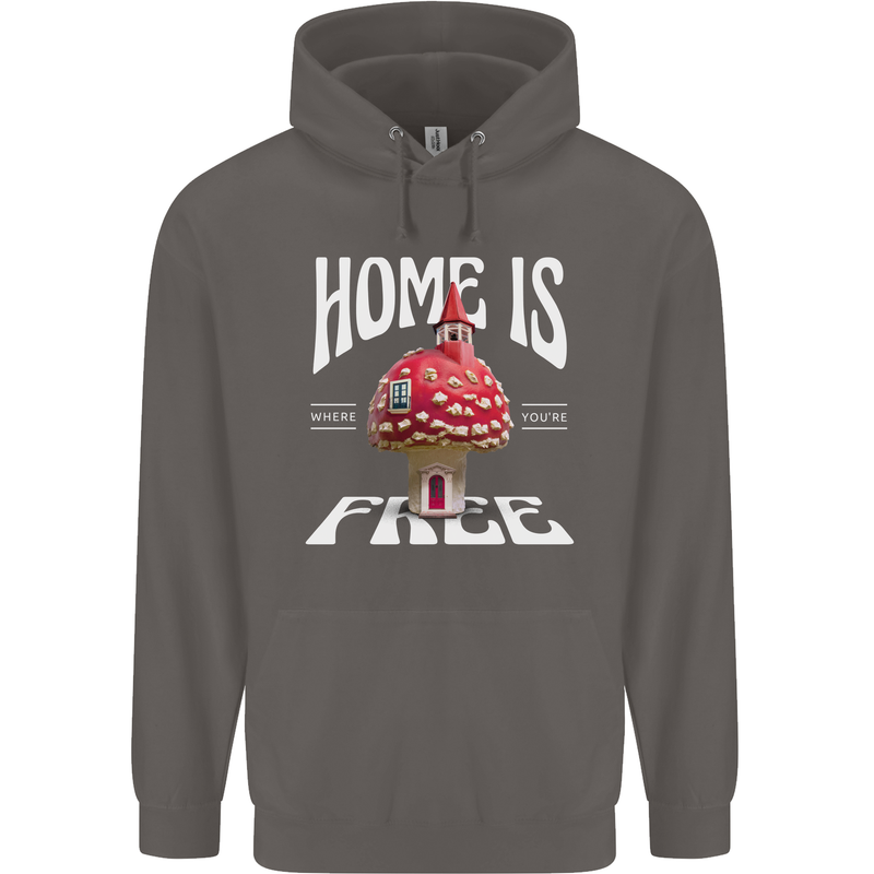 Mushrooms Home is Where You're Free Mens 80% Cotton Hoodie Charcoal