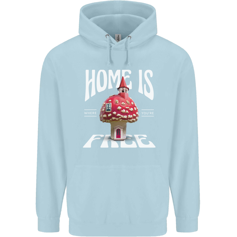 Mushrooms Home is Where You're Free Mens 80% Cotton Hoodie Light Blue