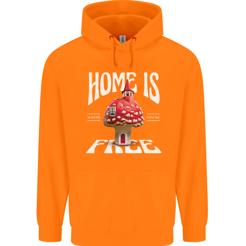 Mushrooms Home is Where You're Free Mens 80% Cotton Hoodie Orange