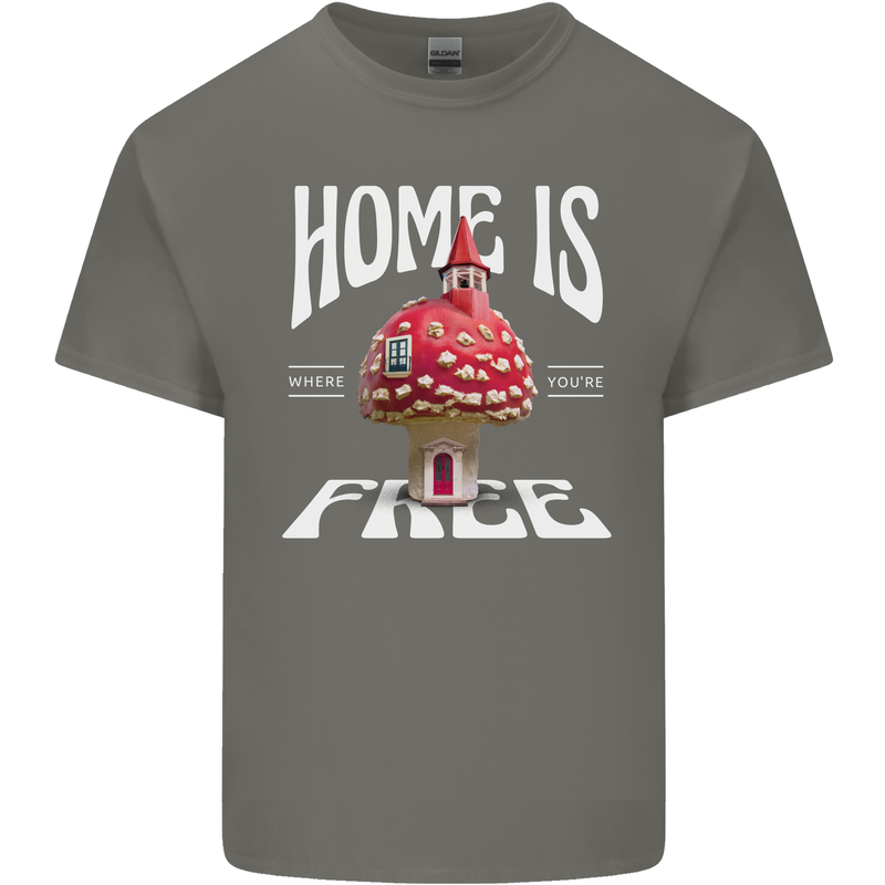 Mushrooms Home is Where You're Free Mens Cotton T-Shirt Tee Top Charcoal