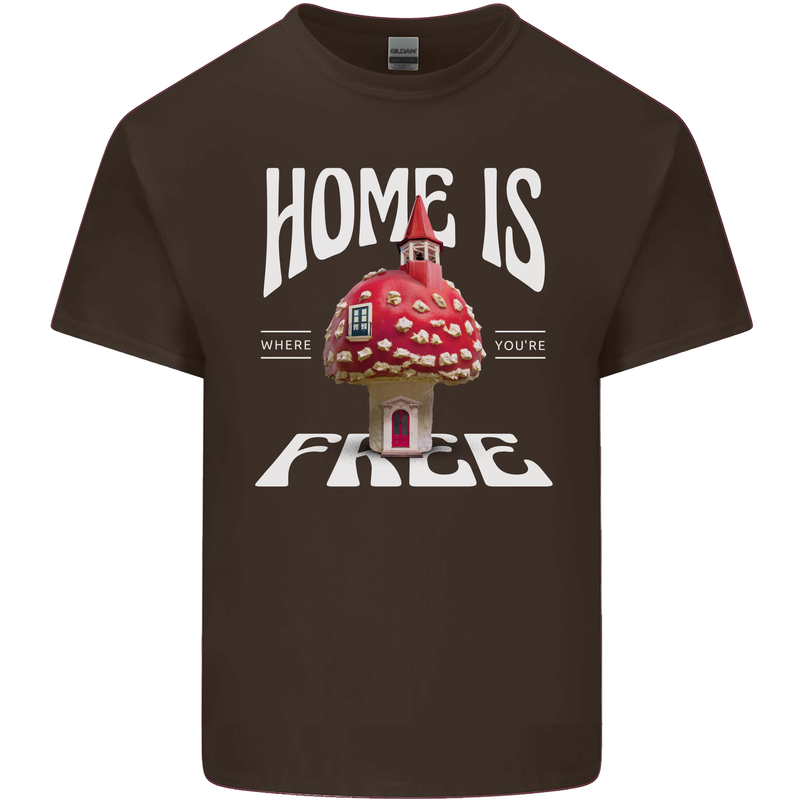 Mushrooms Home is Where You're Free Mens Cotton T-Shirt Tee Top Dark Chocolate