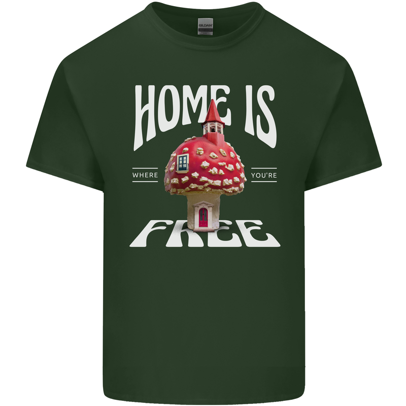 Mushrooms Home is Where You're Free Mens Cotton T-Shirt Tee Top Forest Green