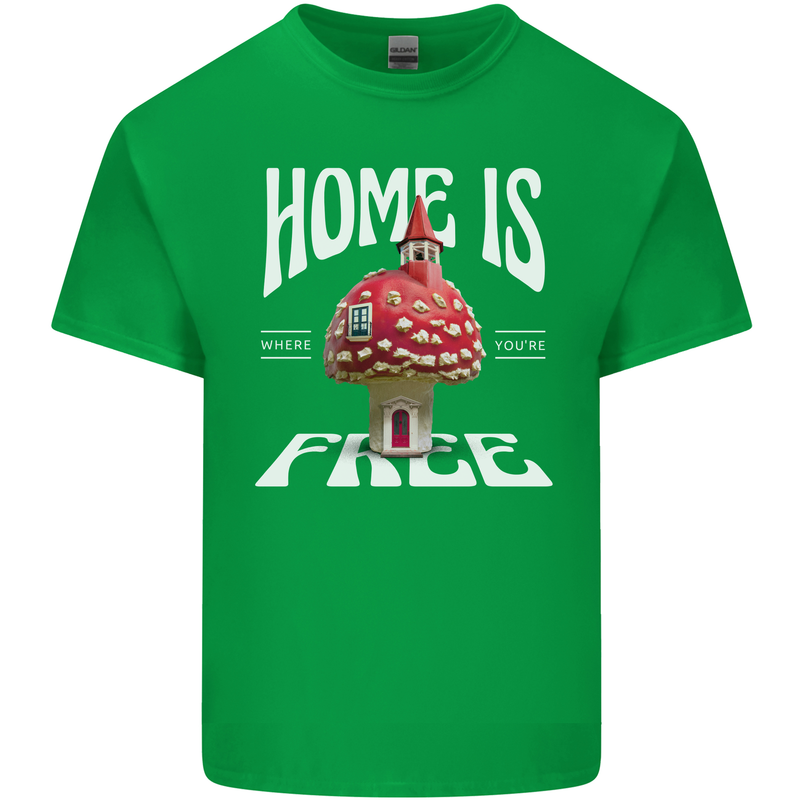 Mushrooms Home is Where You're Free Mens Cotton T-Shirt Tee Top Irish Green