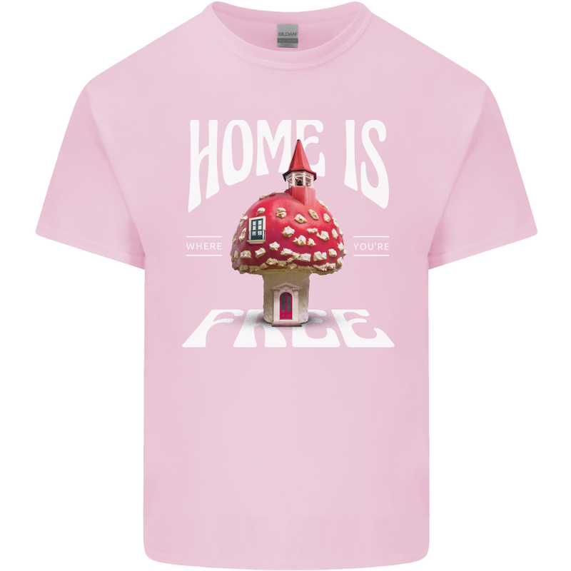 Mushrooms Home is Where You're Free Mens Cotton T-Shirt Tee Top Light Pink