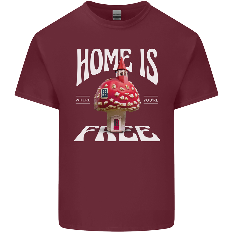 Mushrooms Home is Where You're Free Mens Cotton T-Shirt Tee Top Maroon