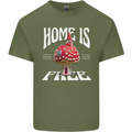 Mushrooms Home is Where You're Free Mens Cotton T-Shirt Tee Top Military Green