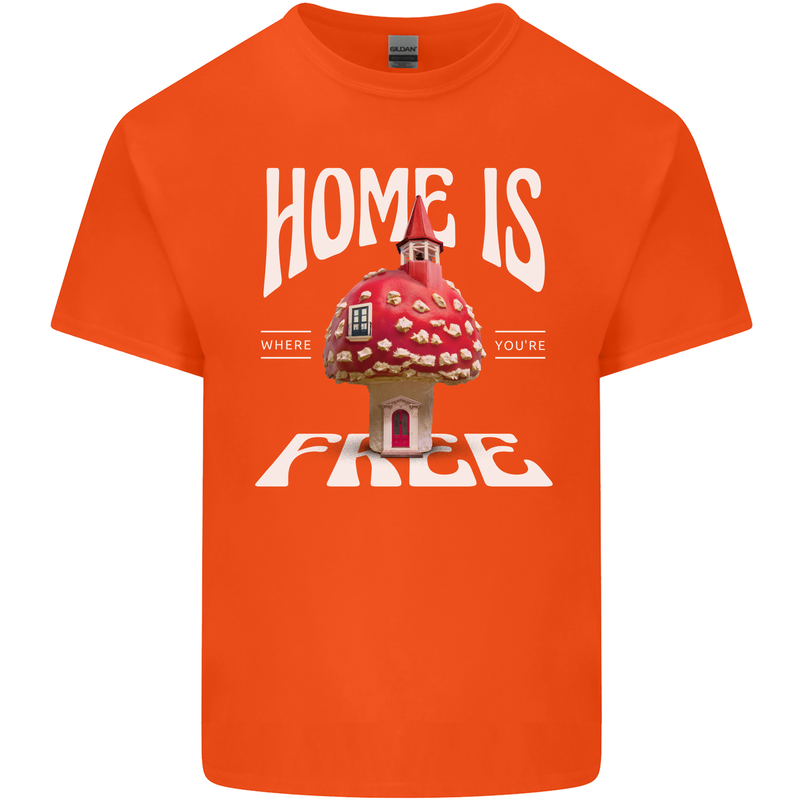 Mushrooms Home is Where You're Free Mens Cotton T-Shirt Tee Top Orange