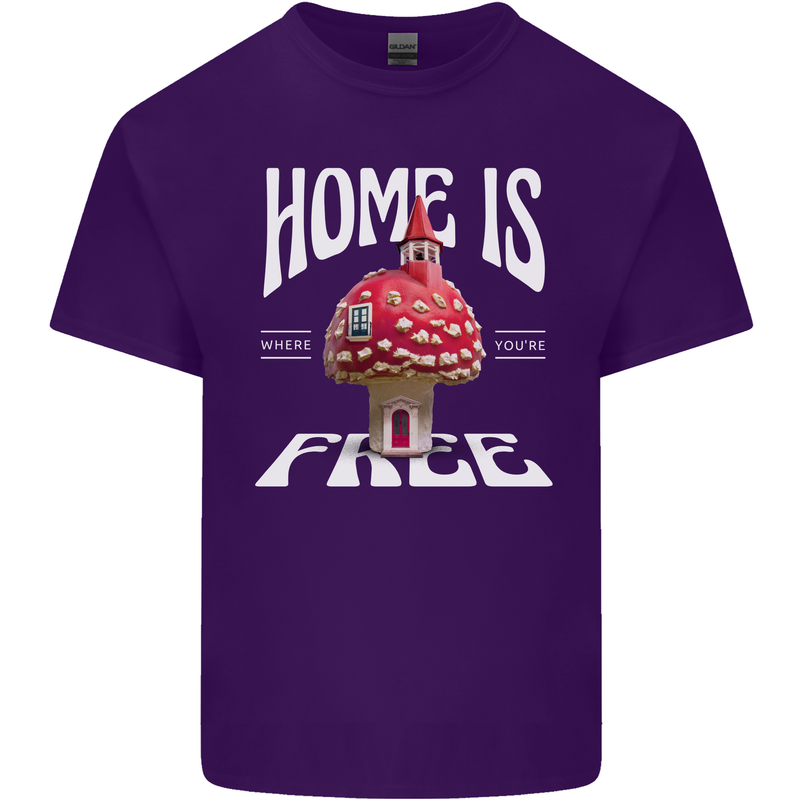 Mushrooms Home is Where You're Free Mens Cotton T-Shirt Tee Top Purple