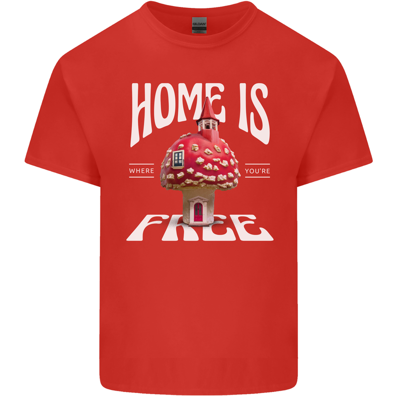 Mushrooms Home is Where You're Free Mens Cotton T-Shirt Tee Top Red