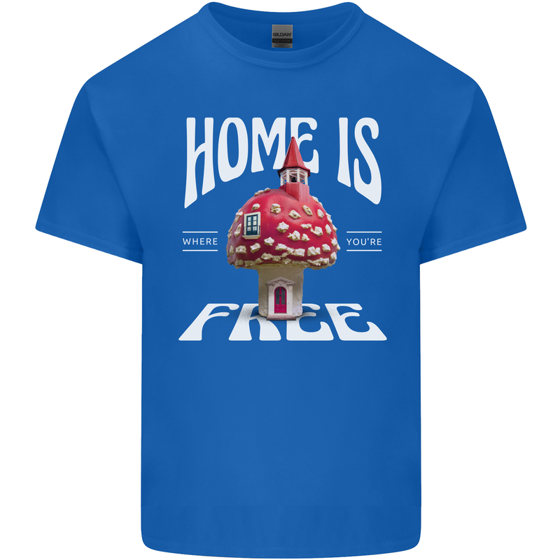 Mushrooms Home is Where You're Free Mens Cotton T-Shirt Tee Top Royal Blue