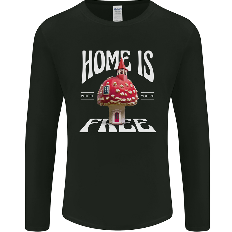 Mushrooms Home is Where You're Free Mens Long Sleeve T-Shirt Black
