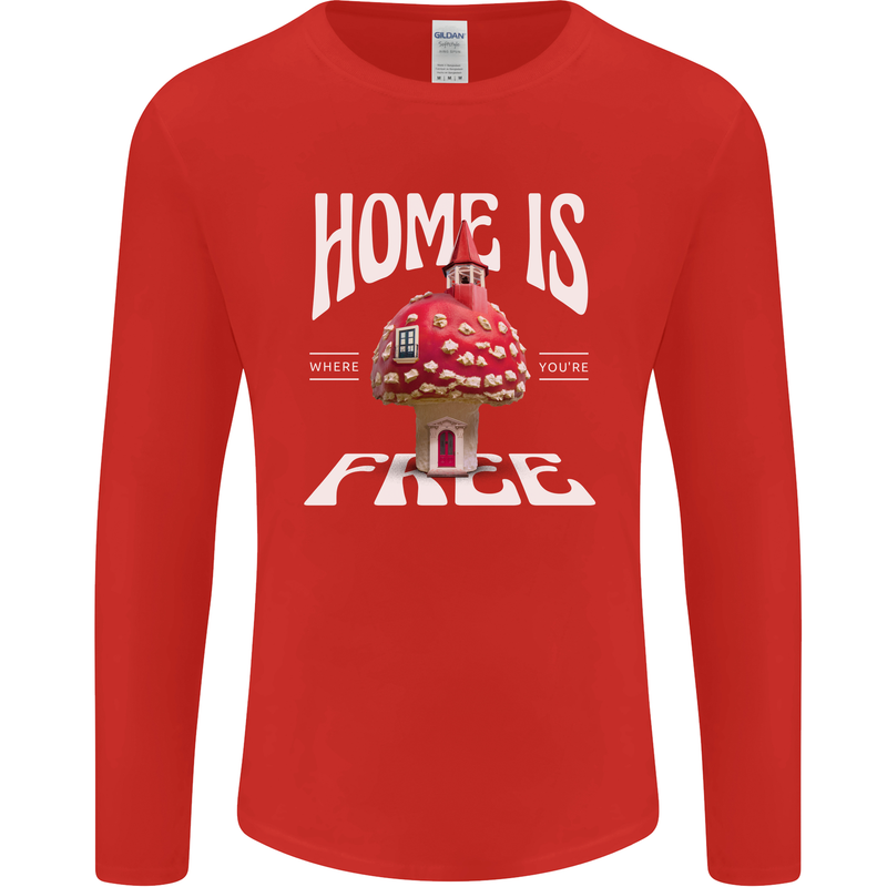 Mushrooms Home is Where You're Free Mens Long Sleeve T-Shirt Red