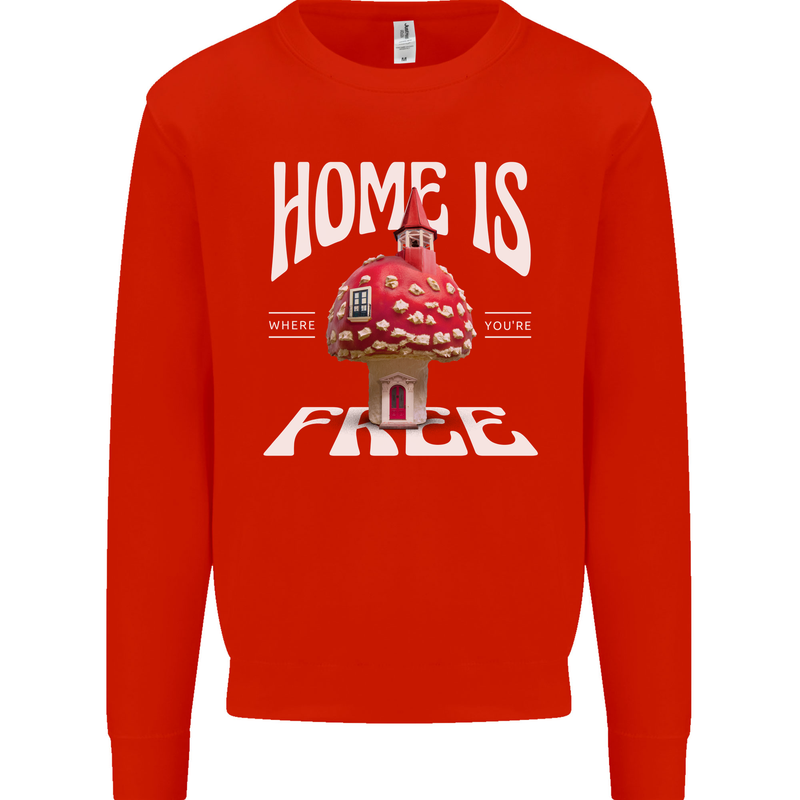 Mushrooms Home is Where You're Free Mens Sweatshirt Jumper Bright Red