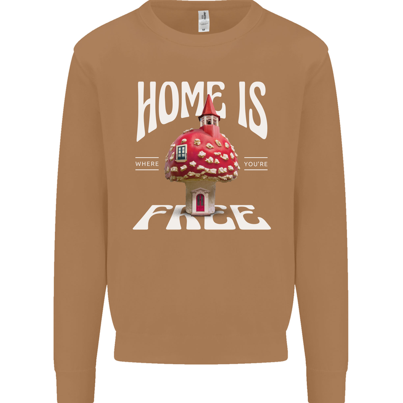 Mushrooms Home is Where You're Free Mens Sweatshirt Jumper Caramel Latte