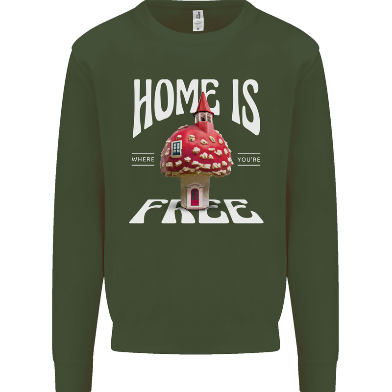 Mushrooms Home is Where You're Free Mens Sweatshirt Jumper Forest Green