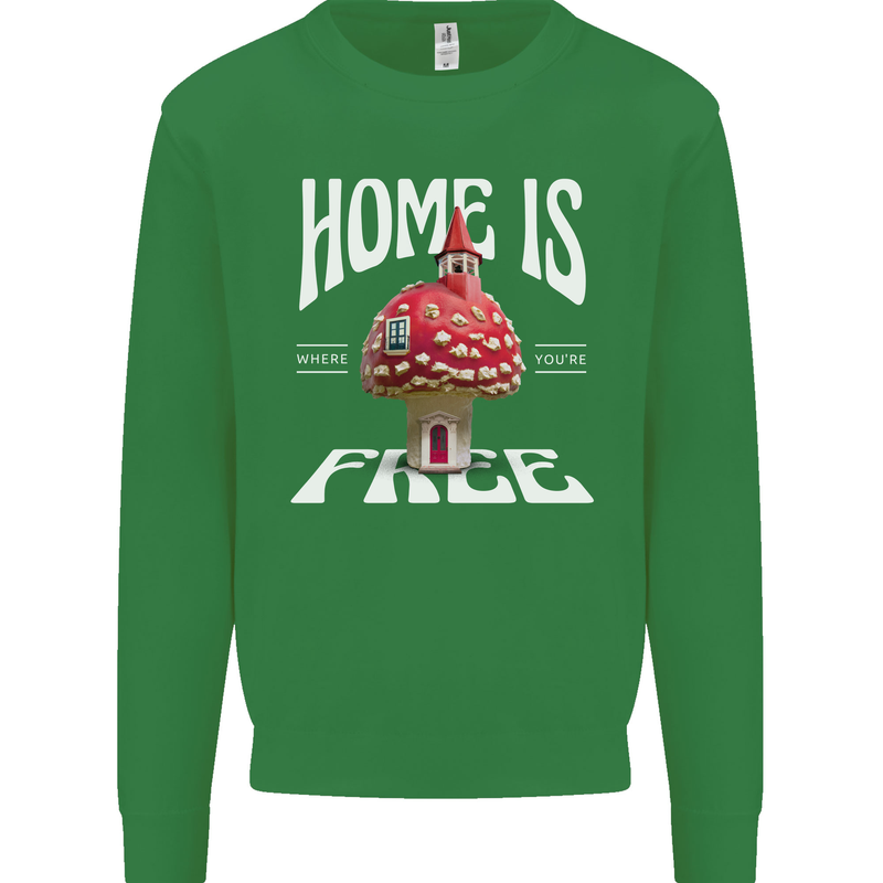 Mushrooms Home is Where You're Free Mens Sweatshirt Jumper Irish Green