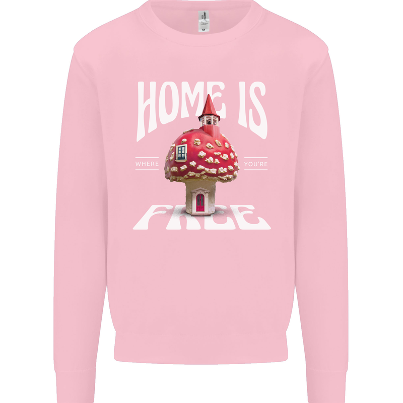 Mushrooms Home is Where You're Free Mens Sweatshirt Jumper Light Pink