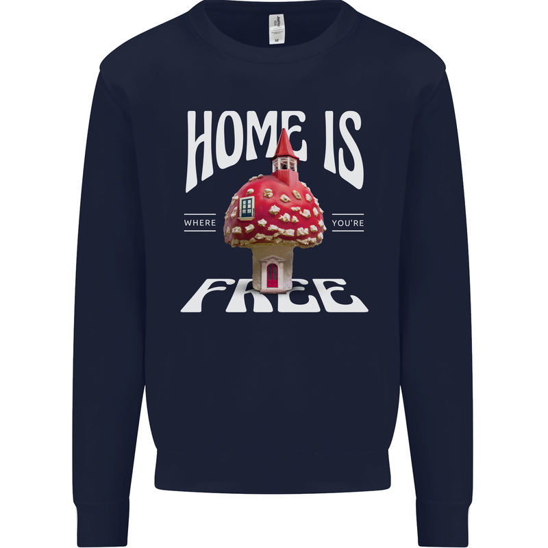 Mushrooms Home is Where You're Free Mens Sweatshirt Jumper Navy Blue