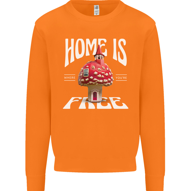 Mushrooms Home is Where You're Free Mens Sweatshirt Jumper Orange