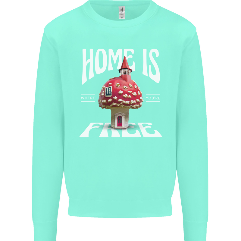 Mushrooms Home is Where You're Free Mens Sweatshirt Jumper Peppermint