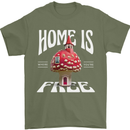 Mushrooms Home is Where You're Free Mens T-Shirt 100% Cotton Military Green