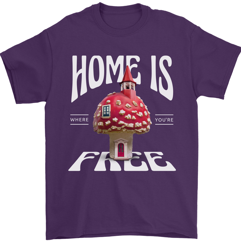 Mushrooms Home is Where You're Free Mens T-Shirt 100% Cotton Purple