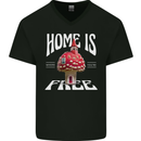 Mushrooms Home is Where You're Free Mens V-Neck Cotton T-Shirt Black