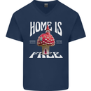 Mushrooms Home is Where You're Free Mens V-Neck Cotton T-Shirt Navy Blue