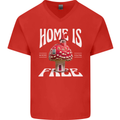 Mushrooms Home is Where You're Free Mens V-Neck Cotton T-Shirt Red