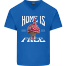 Mushrooms Home is Where You're Free Mens V-Neck Cotton T-Shirt Royal Blue