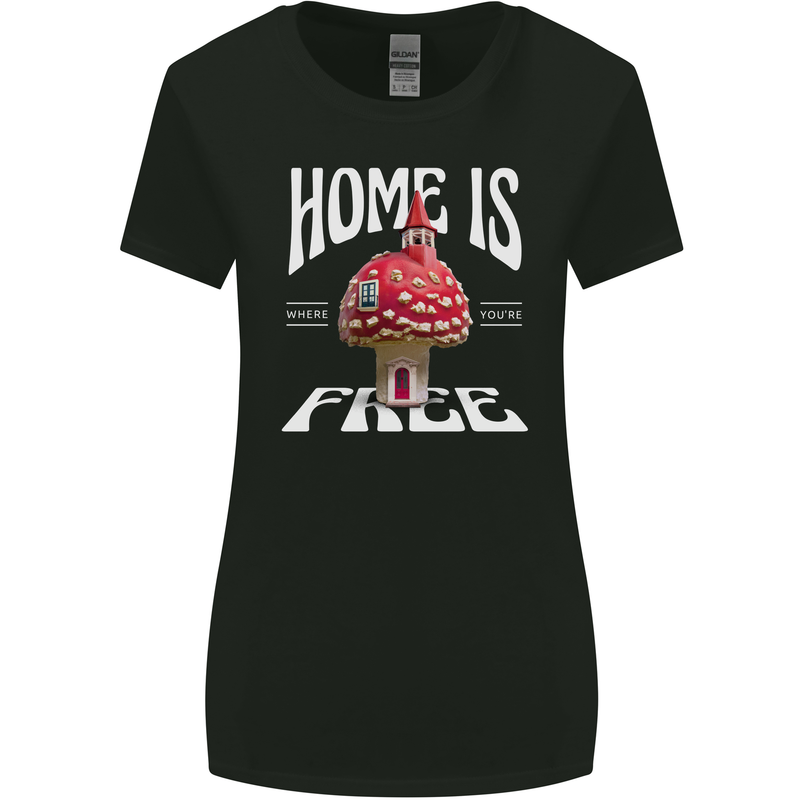 Mushrooms Home is Where You're Free Womens Wider Cut T-Shirt Black