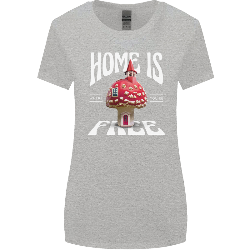 Mushrooms Home is Where You're Free Womens Wider Cut T-Shirt Sports Grey