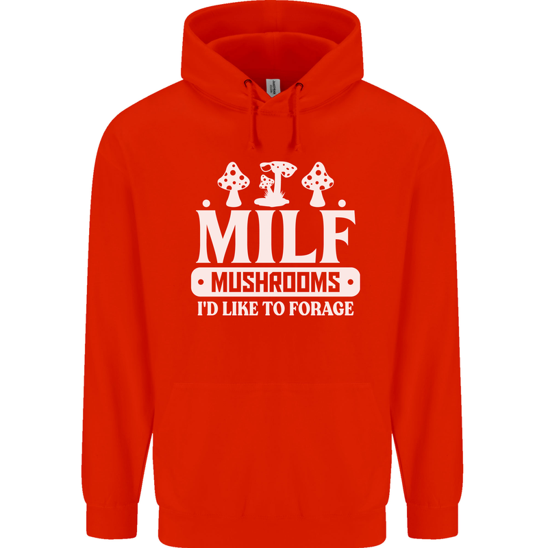 Mushrooms I Like To Forage MILF Childrens Kids Hoodie Bright Red