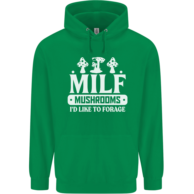 Mushrooms I Like To Forage MILF Childrens Kids Hoodie Irish Green