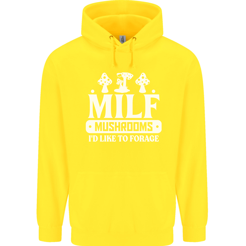 Mushrooms I Like To Forage MILF Childrens Kids Hoodie Yellow