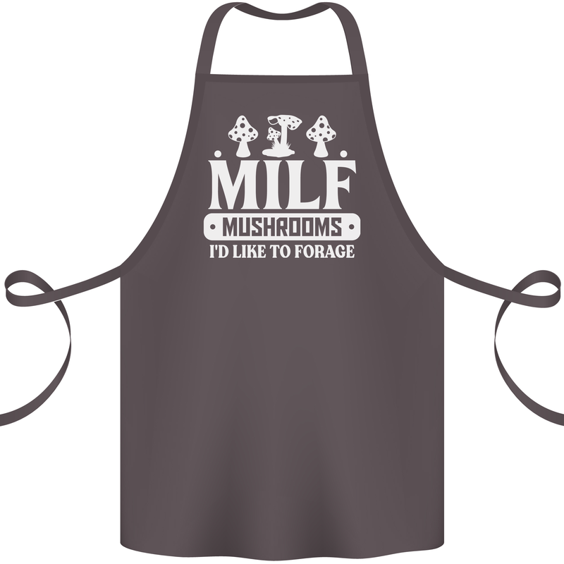 Mushrooms I Like To Forage MILF Cotton Apron 100% Organic Dark Grey