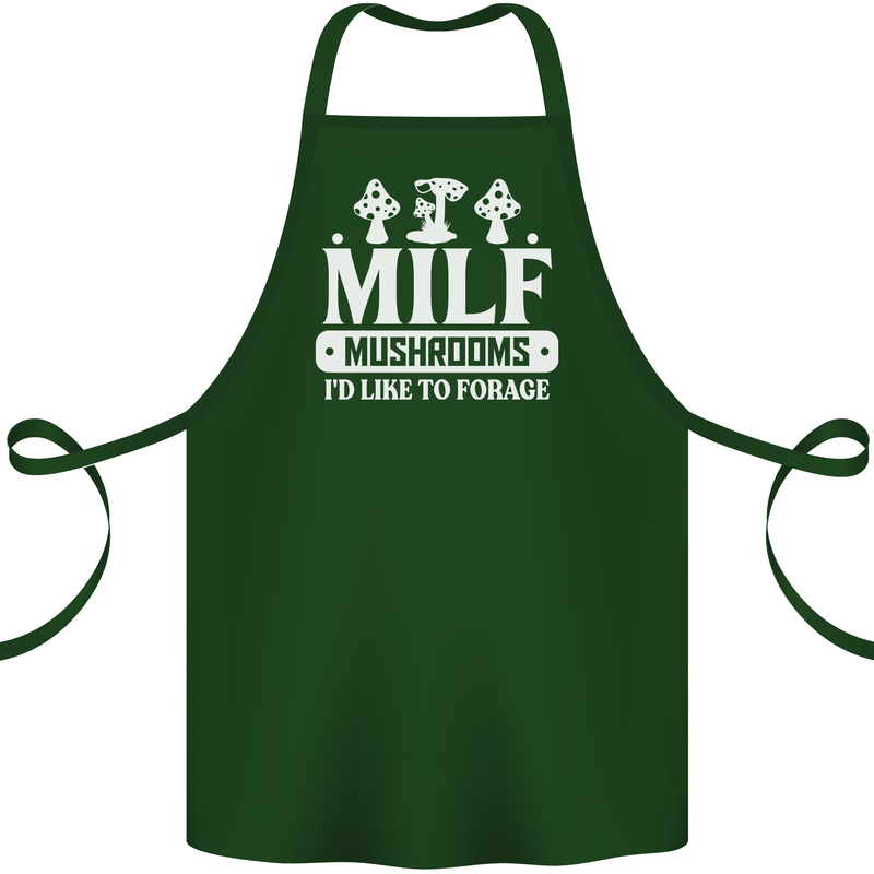 Mushrooms I Like To Forage MILF Cotton Apron 100% Organic Forest Green