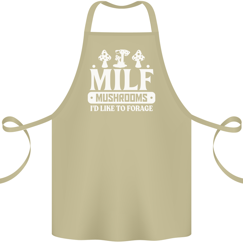 Mushrooms I Like To Forage MILF Cotton Apron 100% Organic Khaki