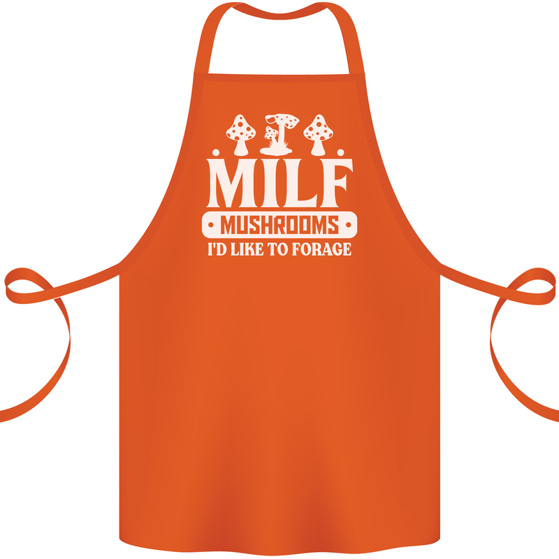 Mushrooms I Like To Forage MILF Cotton Apron 100% Organic Orange