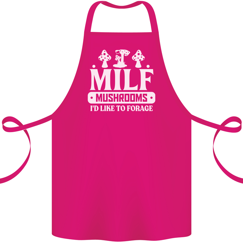 Mushrooms I Like To Forage MILF Cotton Apron 100% Organic Pink