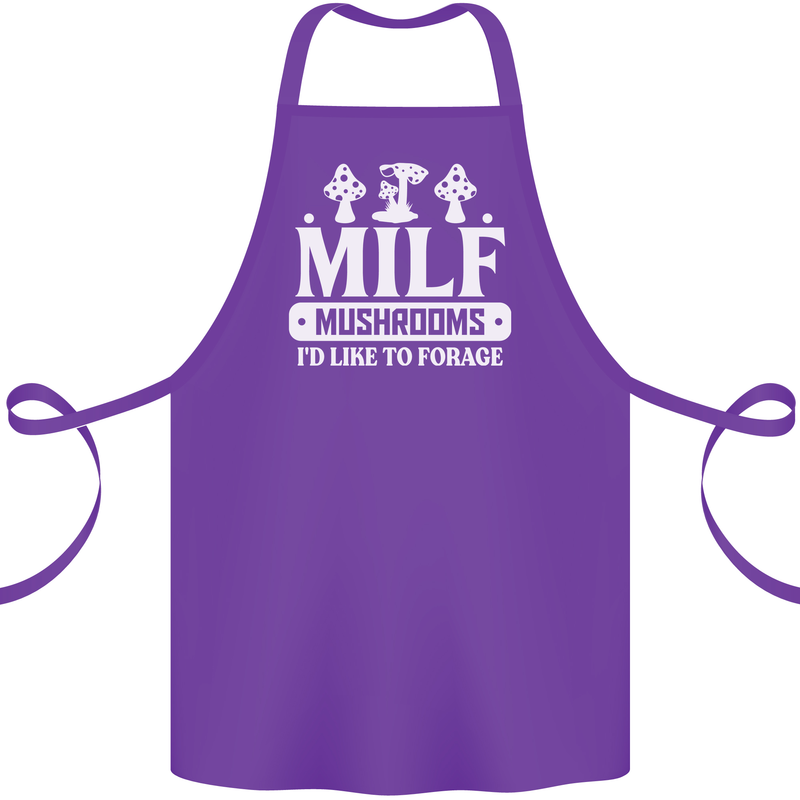 Mushrooms I Like To Forage MILF Cotton Apron 100% Organic Purple