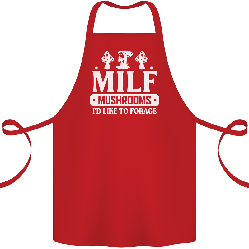 Mushrooms I Like To Forage MILF Cotton Apron 100% Organic Red