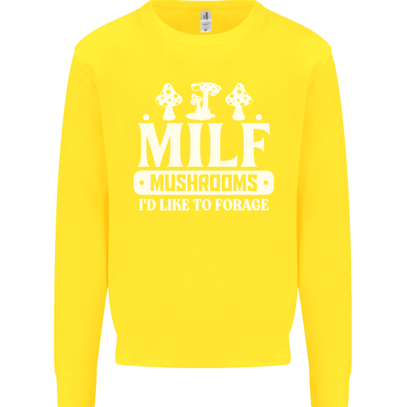 Mushrooms I Like To Forage MILF Kids Sweatshirt Jumper Yellow