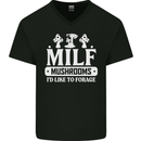 Mushrooms I Like To Forage MILF Mens V-Neck Cotton T-Shirt Black