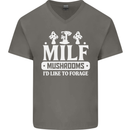 Mushrooms I Like To Forage MILF Mens V-Neck Cotton T-Shirt Charcoal